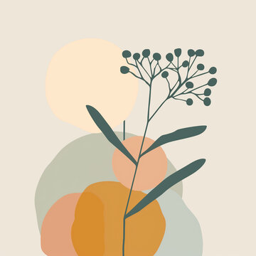 Abstract mimose flower plant, eco concept, soft pastel yellow color. Vector illustration