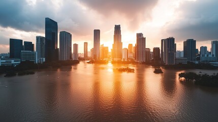 Fototapeta premium Climate challenges confront financial hub urban landscape under water cityscape aerial view environmental impact