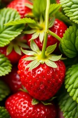 fresh strawberries on a green background