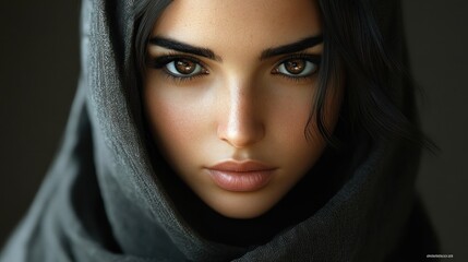 Fototapeta premium Woman, veiled, portrait, studio, dark, background, beauty, advertising