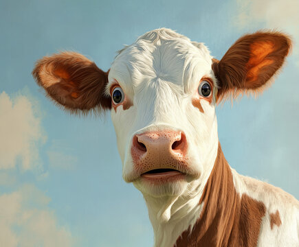 Curious Cow Portrait - A Whimsical Animal