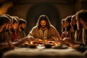 Jesus Christ at Last Supper with 12 Disciples
