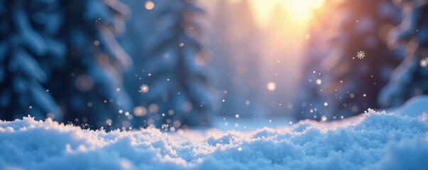 Glittering snowflakes fall gently on a winter scene , Winter Background, Flakes, Sparkle