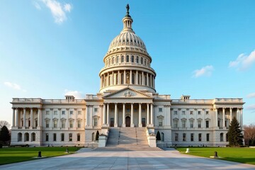 Fototapeta premium Grand capitol building facade, intricate detailing, exterior, public, detail