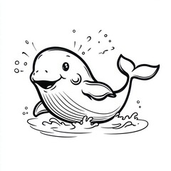 Fototapeta premium Cute Cartoon Whale Line Art Illustration