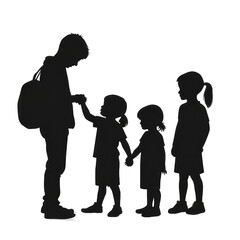 Silhouette family moment: Father, daughters, connection and departure