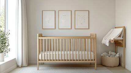 Modern Nursery Room with Wooden Crib and Changing Table