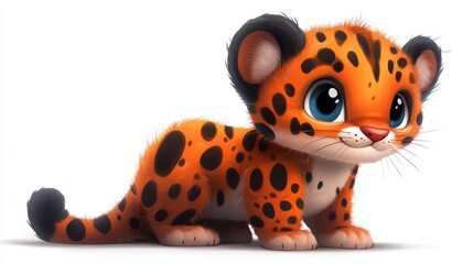 A cute cartoon leopard cub with big eyes and vibrant orange fur.