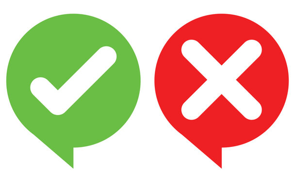 wrong and rigth icon caht buble icon. tick and cross in massege.  