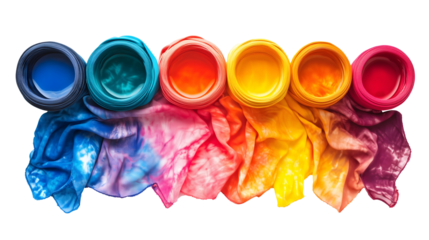 colorful paint splashes with open jars arranged isolated png transparent background