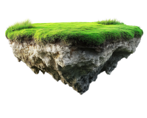 Ground and the grass flying landscape. Eco design concept. Isolated on white background.
