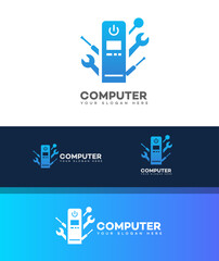 Computer Repair Service Logo Design, Blue, Tools, Wrench, Screwdriver