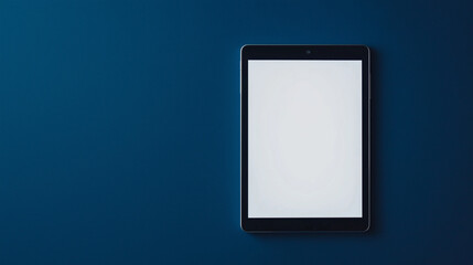 blank tablet screen  isolated on navy blue background