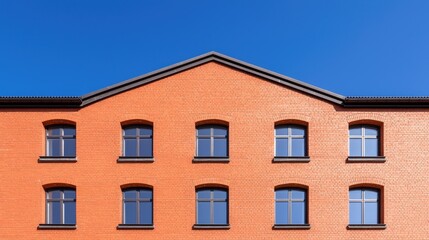 Orange brick building facade, sunny day, symmetrical windows.  Possible use Architecture stock image
