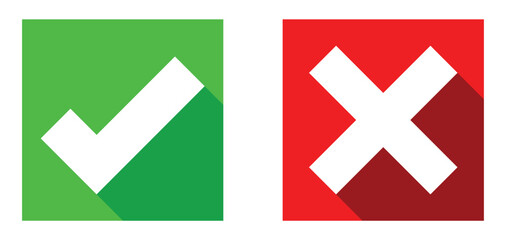 Obraz premium Check mark and cross mark icons. Green tick and red cross checkmarks. Right and wrong icons set. Green tick and red cross mark symbol. Checkmark and x mark icon for apps and websites.