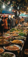 A bustling night market filled with delicious street food options.