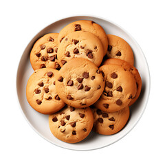 Chocolate Chip Cookies on a Plate Isolated on Transparent Background
