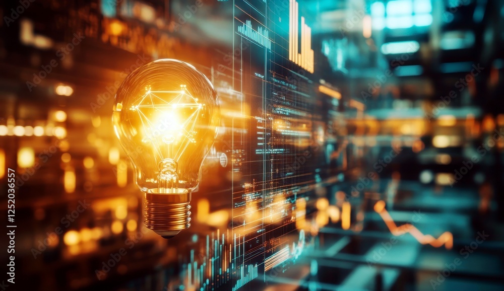 Poster light bulb symbolizing creativity and innovation in a modern digital environment with abstract data 