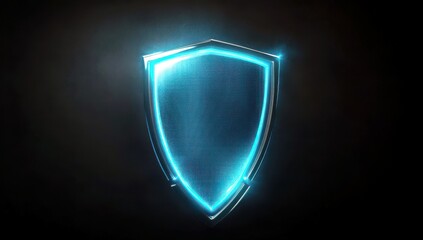 Fototapeta premium Futuristic Shield with Glowing Neon Outline on a Dark Background, Ideal for Security, Protection, and Defense Concepts in Digital Media and Graphics