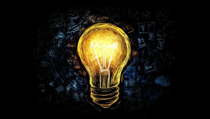 Bright Idea Concept with Glowing Light Bulb on a Dark Background Representing Creativity, Innovation, Inspiration, and New Possibilities