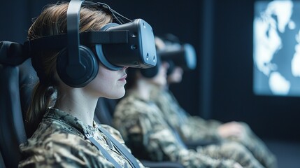 Military team engaged in virtual reality training simulations high-tech environment immersive experience