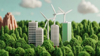 Innovative urban sustainability green cityscape with solar wind and hydro power eco-friendly environment aerial view