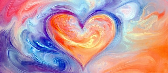 Obraz premium Colorful Abstract Heart Illustration with Vibrant Swirls and Flowing Patterns in Orange, Pink, Blue and Purple for Romantic and Inspirational Themes