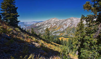 Fototapeta premium Lone Peak Wilderness from Box Elder Peak hiking trail, Wasatch Range Rocky Mountains, Utah, United States.