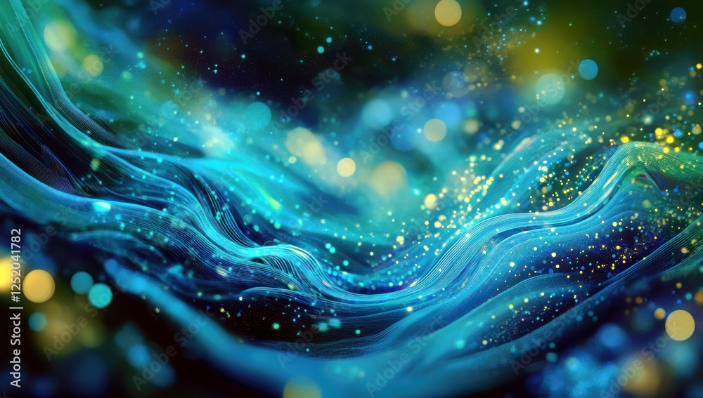 Poster colorful abstract background with flowing lines and shimmering particles creating a mesmerizing visu