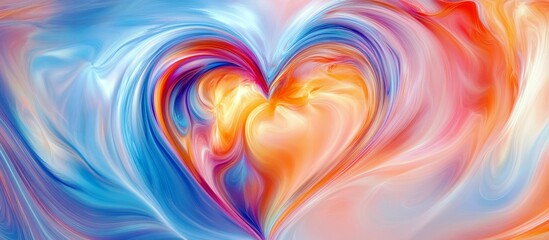 Obraz premium Abstract colorful heart shape design with swirling patterns in vibrant hues of blue, orange, and pink showcasing love and emotion beautifully rendered