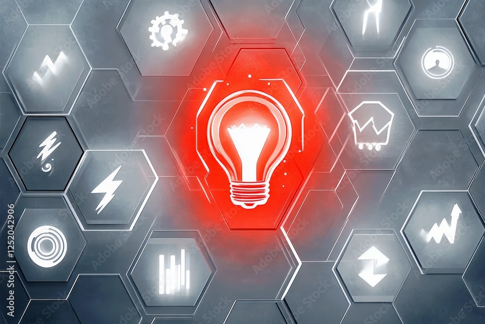 Poster creative light bulb icon in a hexagonal pattern showcasing innovation and technology concepts with a