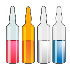 four ampoules with liquid without background