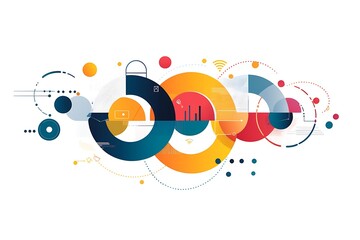 Circular geometric elements forming a futuristic business flow