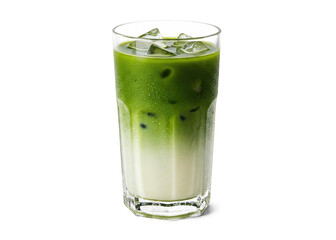 matcha latte: a tall glass of iced green tea with cream