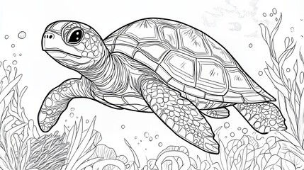 Fototapeta premium Cute Sea Turtle Cartoon Coloring Page For Kids