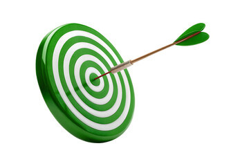 Green Archery Target or Bullseye Target with Arrow in Center Transparent Background