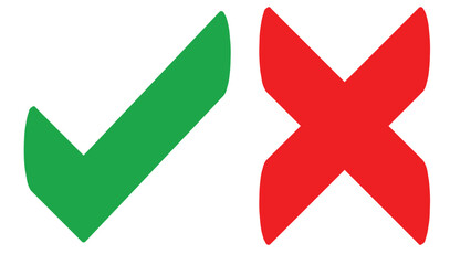 Obraz premium Right or wrong icons. Green tick and red cross checkmarks. Yes or no symbol, approved or rejected. tick mark icon button set. 