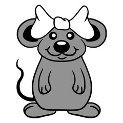 Mouse Woman Pretty Bow Girl Little Rat Cute Beauty Design Lover Art Vector Illustration Card T-Shirt Poster Sticker Graphic Print Decorative Drawing Isolated Logo Decoration Symbol Creative Cool Style