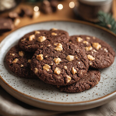 Fototapeta premium Chocolate Peanut Butter Chip Cookies on a Plate 