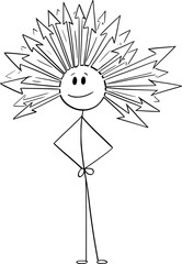 Person thinking with ideas coming from head , vector cartoon stick figure or character illustration.