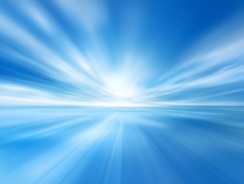 Radiant Horizon: A breathtaking abstract image depicting a vibrant blue sky, radiating light, and a sense of boundless freedom and optimism. The converging lines create a dynamic, energetic feel. 