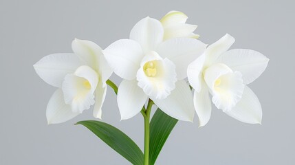 White orchids, elegant bloom, grey background, studio shot, floral design