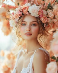 woman in the garden with a crown of flowers