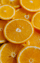 Juicy oranges, top photo, flatlay, orange background