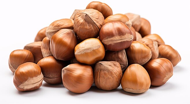 a pile of hazelnuts