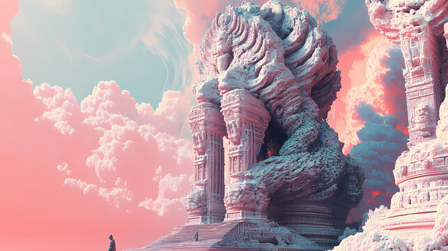 Gargantuan guardian - an illustrative exploration of a gigantic sacred building generative ai. Gargantuan Statues. Illustration