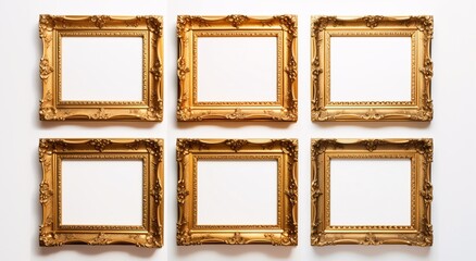 a group of gold frames