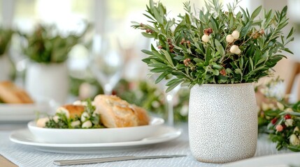 Table setting with greenery centerpiece