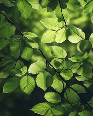 Fresh green leaves emerging from a tree branch heralding the arrival of spring with bright vitality in a lush forest setting. Generative AI