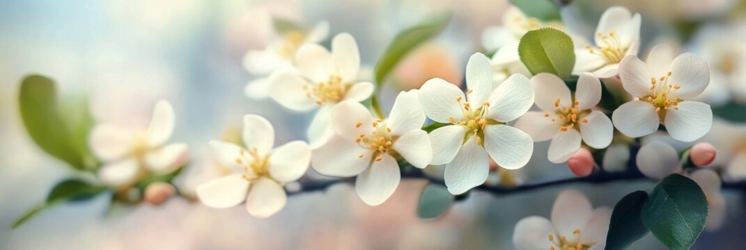 A beautifully serene illustration of delicate cherry blossoms depicted in soft pastel colors, perfectly evoking the calmness of springtime and showcasing exquisite botanical beauty in nature